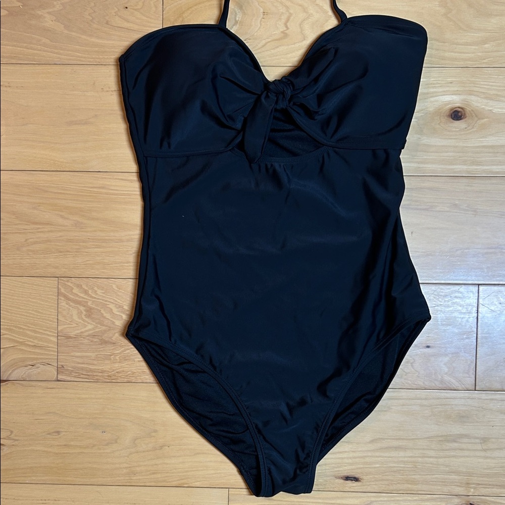White Birch Black One Piece Tie Front Swimsuit | Size Medium